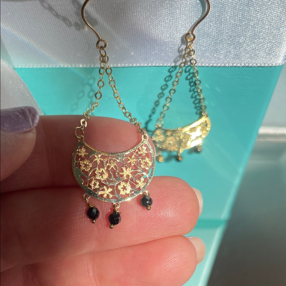 Solid 14k gold Dangle earrings with quartz natural stones. Italy/Stamped - Picture 3 of 10
